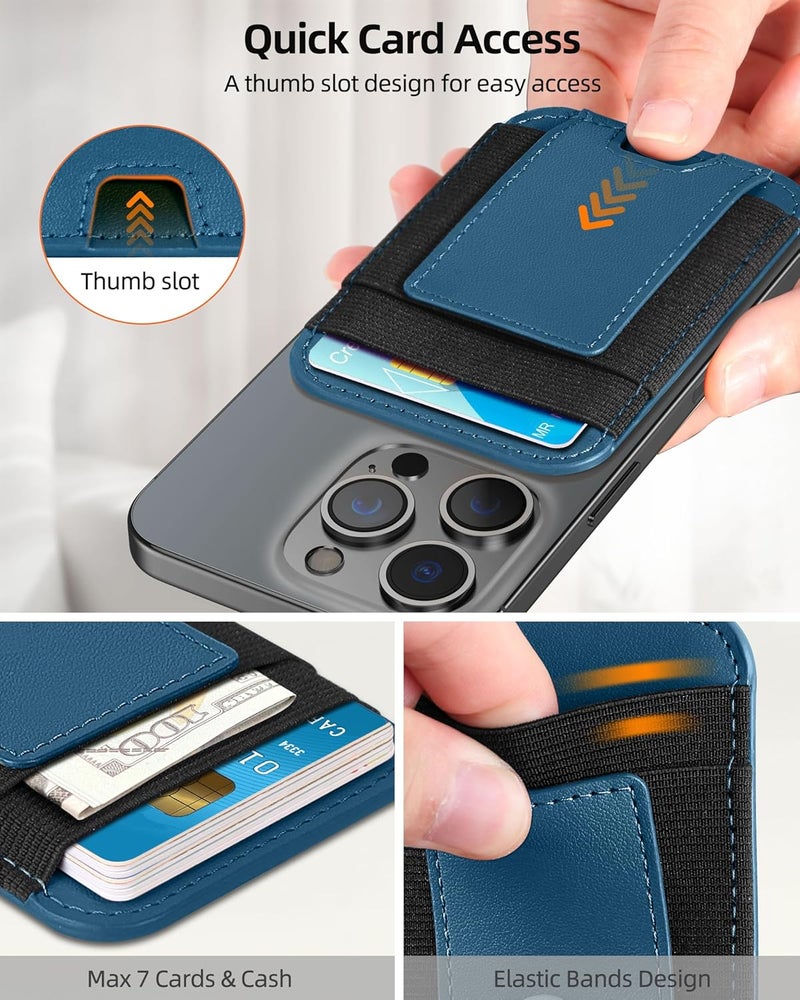 ExtreLife Upgraded for Magsafe Wallet, Strongest Magnetic Wallet for iPhone 17/16/15/14/13/12 Series, Magnetic Phone Card Holder, 2 Card Slots, Vegan Leather, Fit 7 Cards, Dark Blue Green - Image 4